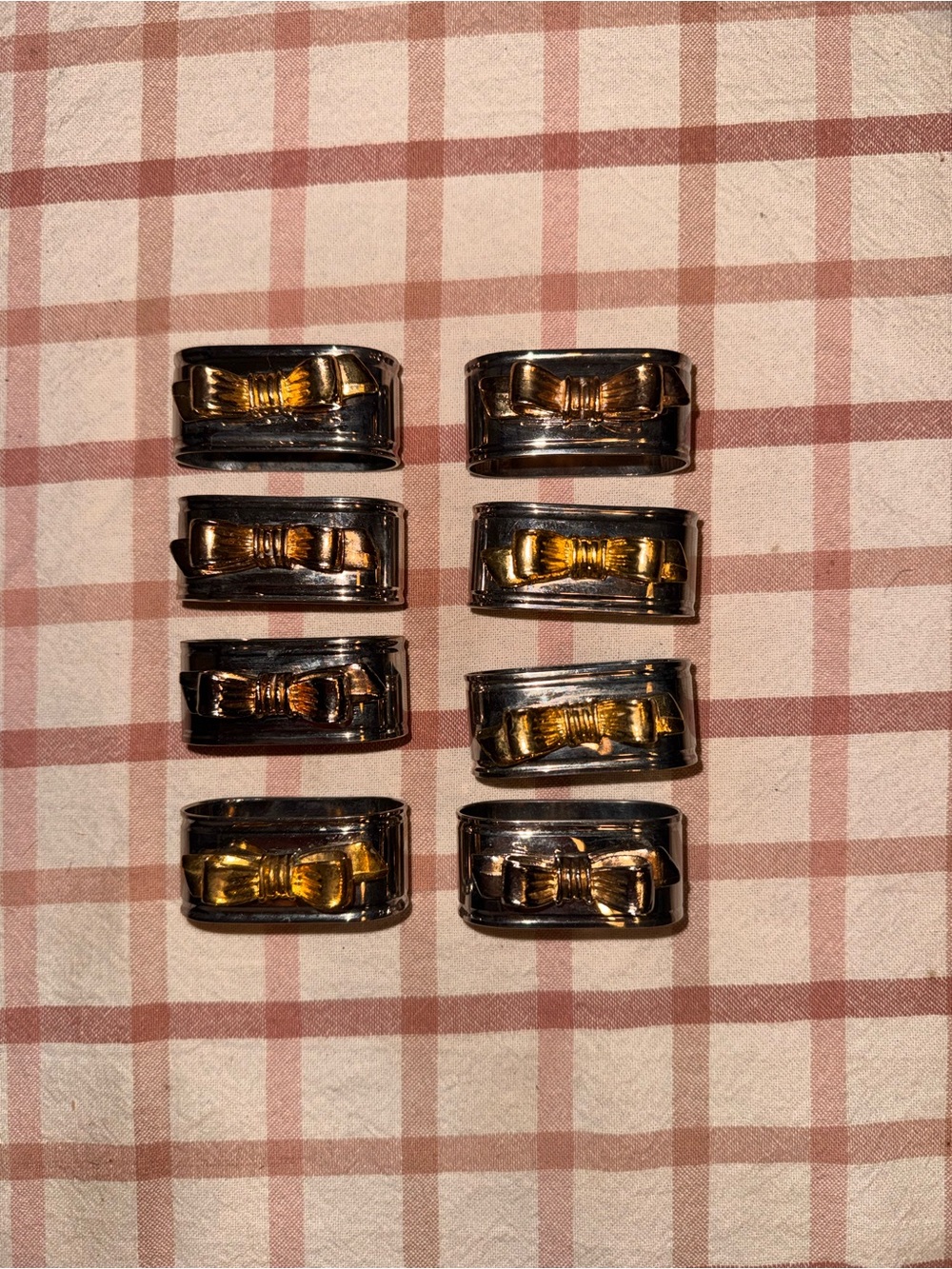 Silver Plated Napkin Rings with Gold Bows